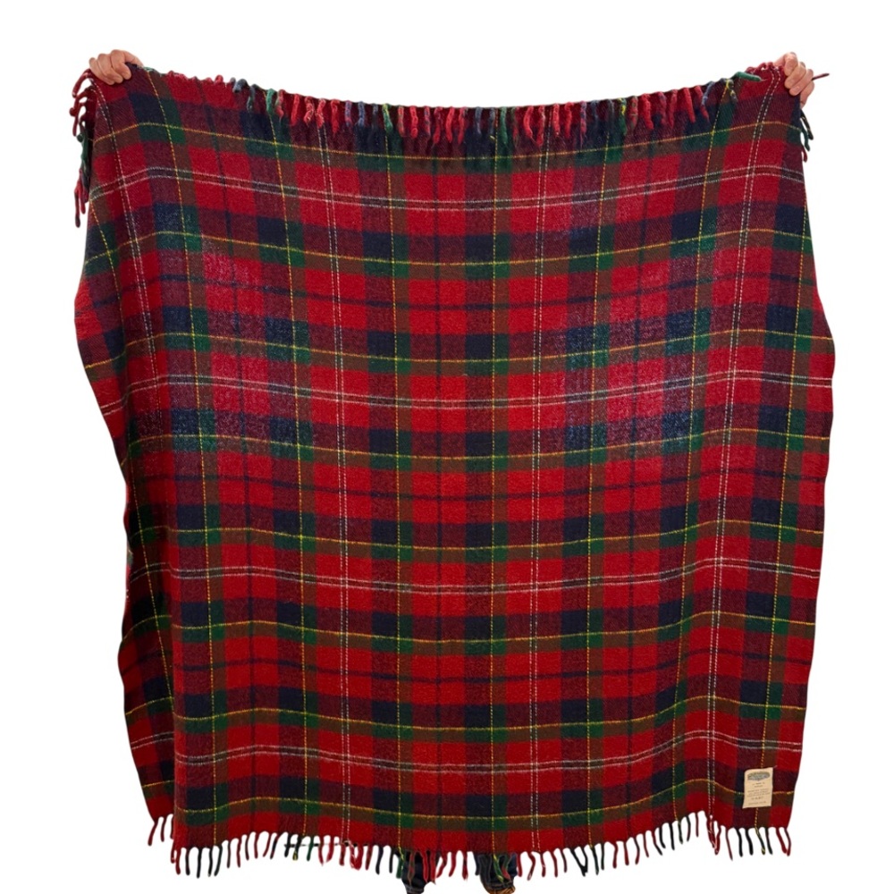 Vintage Fairbault Red Plaid Tassle Throw Blanket Cottagecore OS